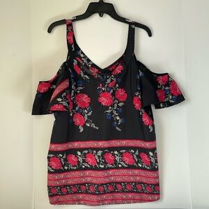 Ko. Ko. Ailis  Women's Size XL  Top Blouse Cold Shoulder  Floral